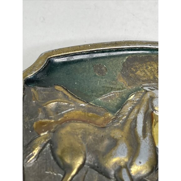 VINTAGE Wild Horses Solid Brass Belt Buckle Enamel U.S.A. Western Rustic Cowboy - Picture 4 of 10